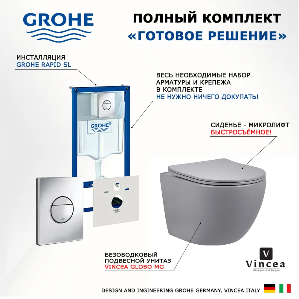 Фото 7 Комплект инсталляция с унитазом Grohe 513312 цвет серый Фото 7 Комплект инсталляция с унитазом Grohe 513312 цвет серый