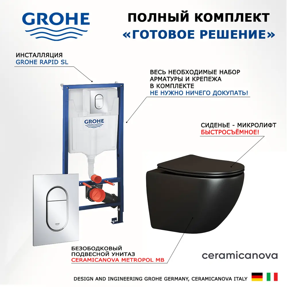 Фото 7 Комплект инсталляция с унитазом Grohe 513059 цвет черный Фото 7 Комплект инсталляция с унитазом Grohe 513059 цвет черный