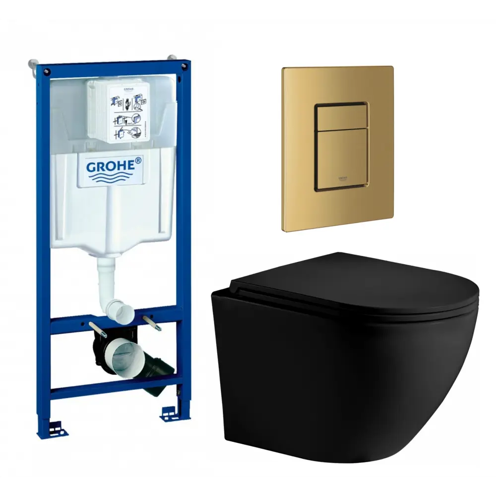 Фото Комплект инсталляция с унитазом Grohe 639785 цвет черный Фото Комплект инсталляция с унитазом Grohe 639785 цвет черный