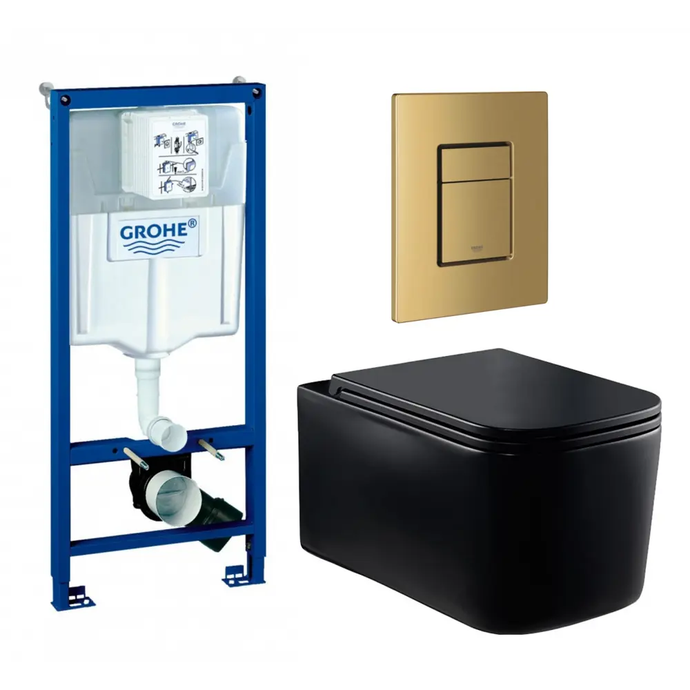 Фото Комплект инсталляция с унитазом Grohe 639787 цвет черный Фото Комплект инсталляция с унитазом Grohe 639787 цвет черный