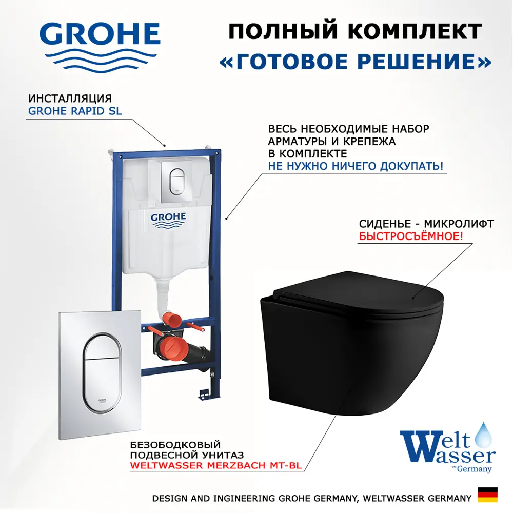 Фото 7 Комплект инсталляция с унитазом Grohe 513067 цвет черный Фото 7 Комплект инсталляция с унитазом Grohe 513067 цвет черный