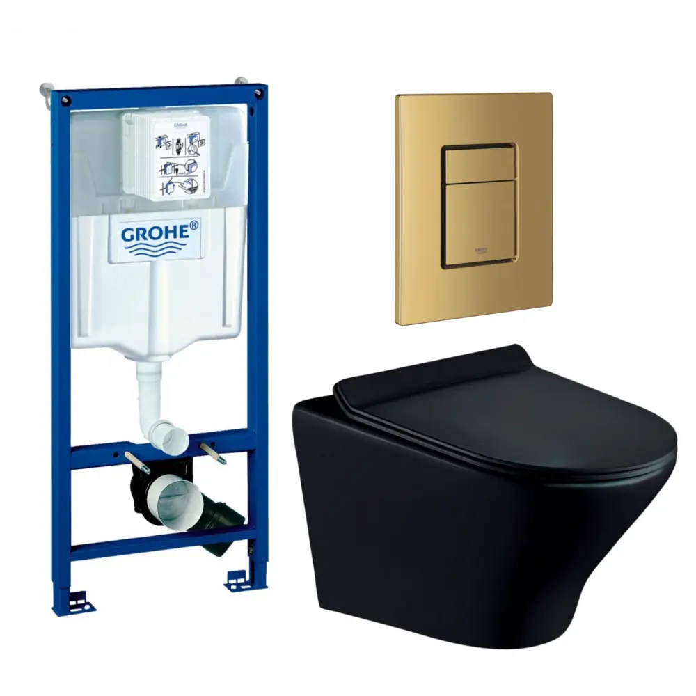 Фото Комплект инсталляция с унитазом Grohe 639790 цвет черный Фото Комплект инсталляция с унитазом Grohe 639790 цвет черный