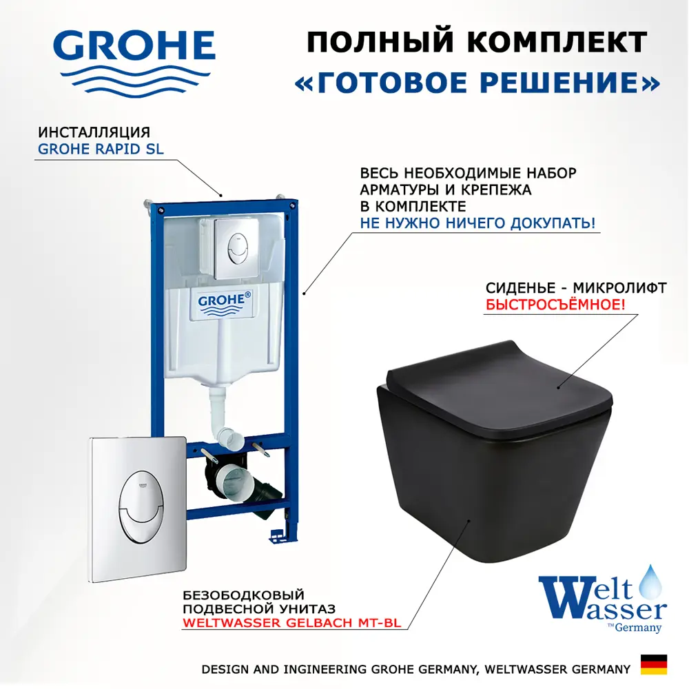 Фото 7 Комплект инсталляция с унитазом Grohe 510254 цвет черный Фото 7 Комплект инсталляция с унитазом Grohe 510254 цвет черный