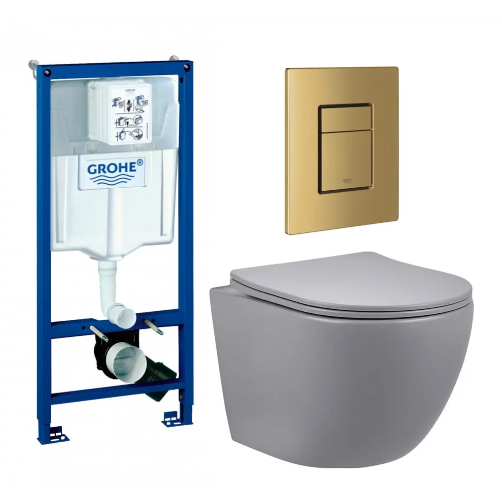 Фото Комплект инсталляция с унитазом Grohe 639794 цвет серый Фото Комплект инсталляция с унитазом Grohe 639794 цвет серый