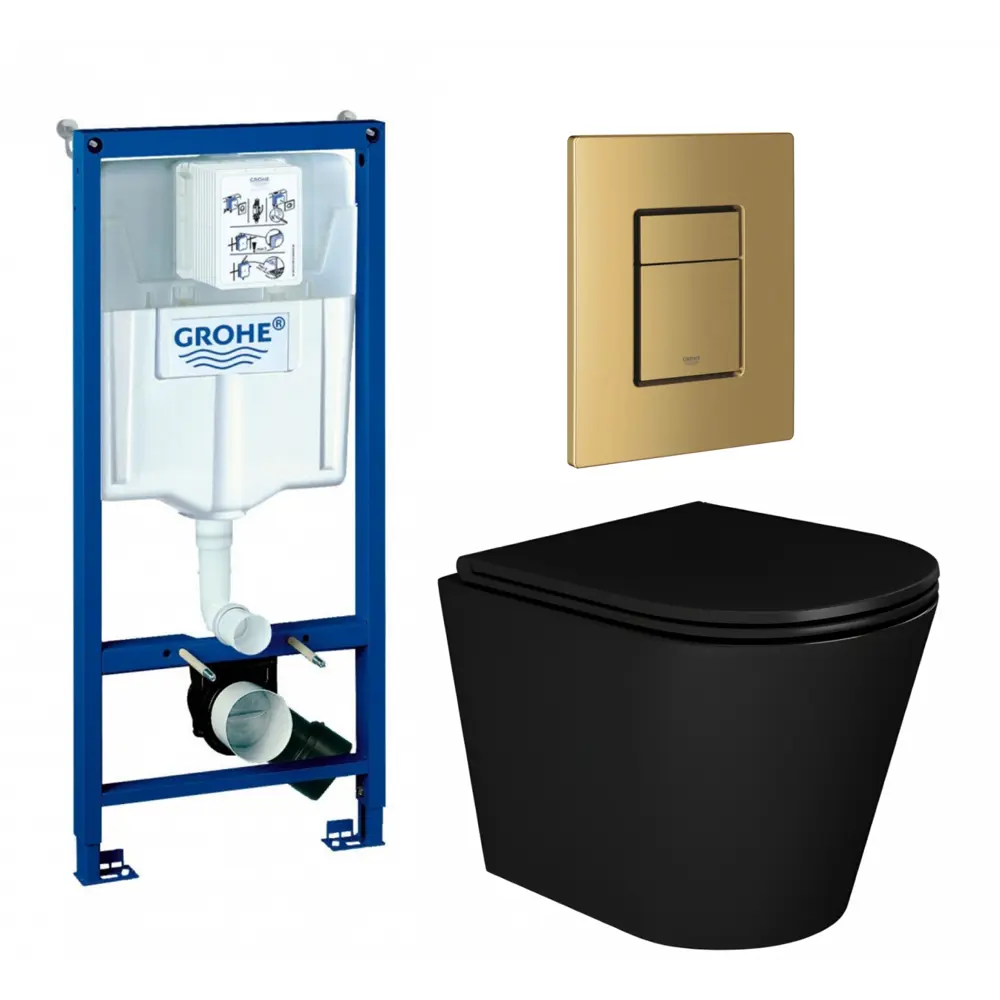 Фото Комплект инсталляция с унитазом Grohe 639808 цвет черный Фото Комплект инсталляция с унитазом Grohe 639808 цвет черный