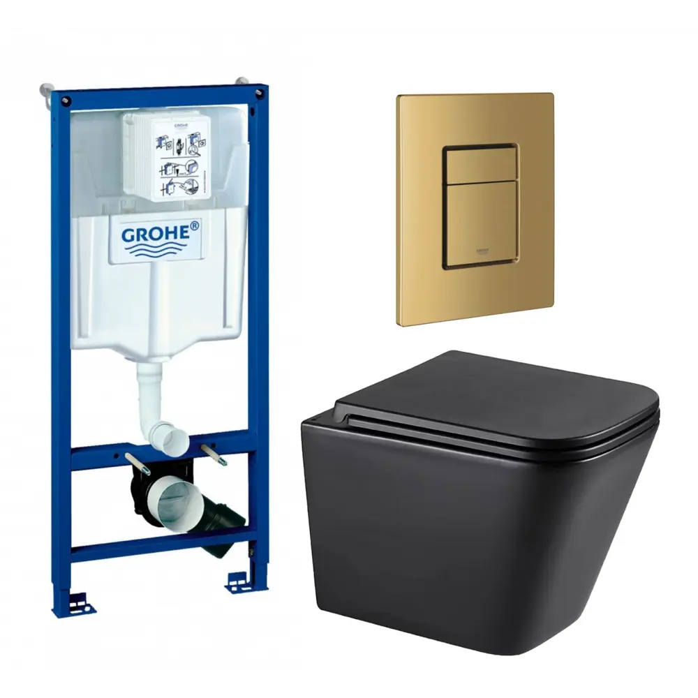 Фото Комплект инсталляция с унитазом Grohe 639815 цвет черный Фото Комплект инсталляция с унитазом Grohe 639815 цвет черный