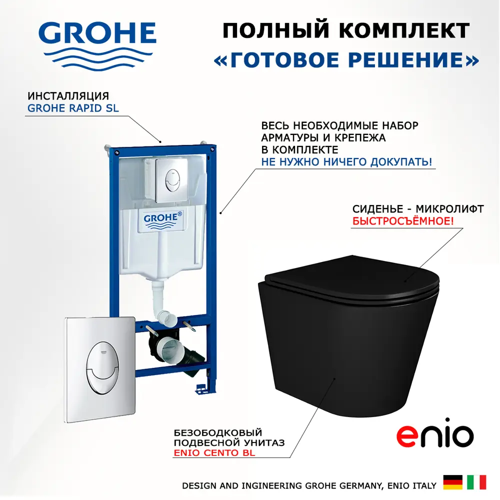 Фото 7 Комплект инсталляция с унитазом Grohe 553230 цвет черный Фото 7 Комплект инсталляция с унитазом Grohe 553230 цвет черный