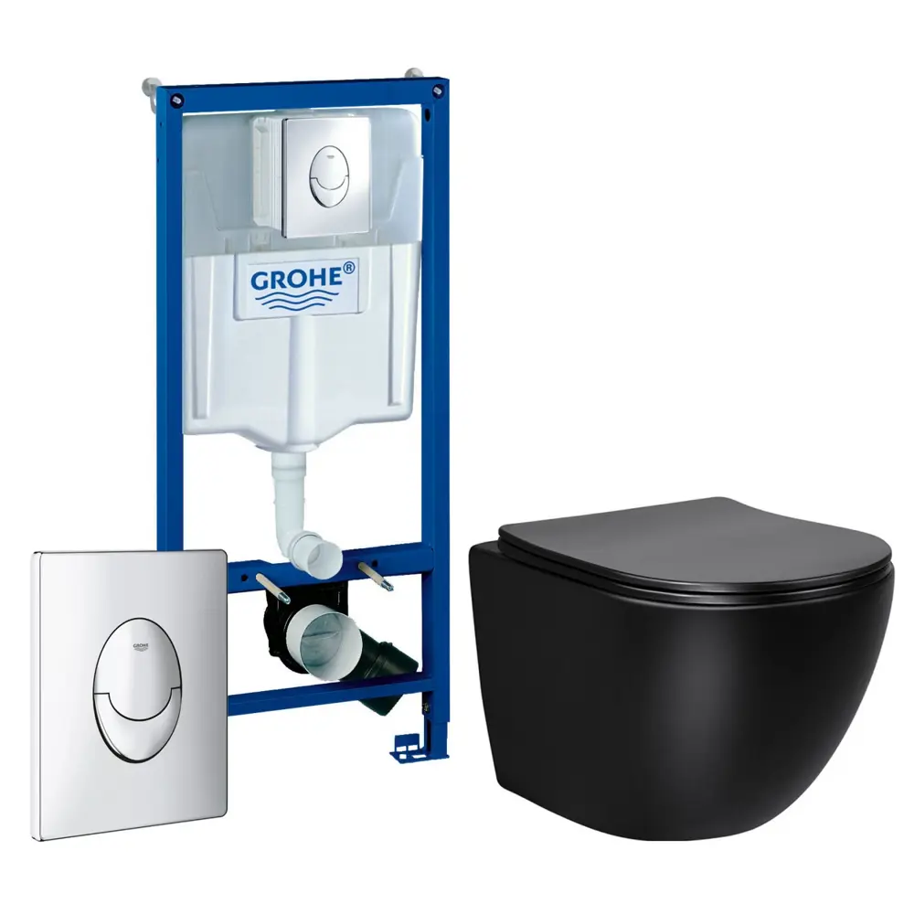 Фото Комплект инсталляция с унитазом Grohe 472160 цвет черный Фото Комплект инсталляция с унитазом Grohe 472160 цвет черный