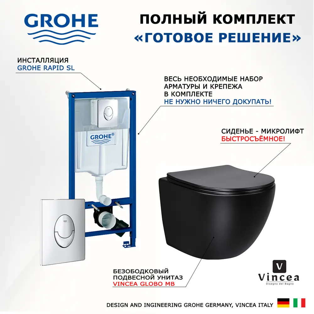 Фото 7 Комплект инсталляция с унитазом Grohe 472160 цвет черный Фото 7 Комплект инсталляция с унитазом Grohe 472160 цвет черный