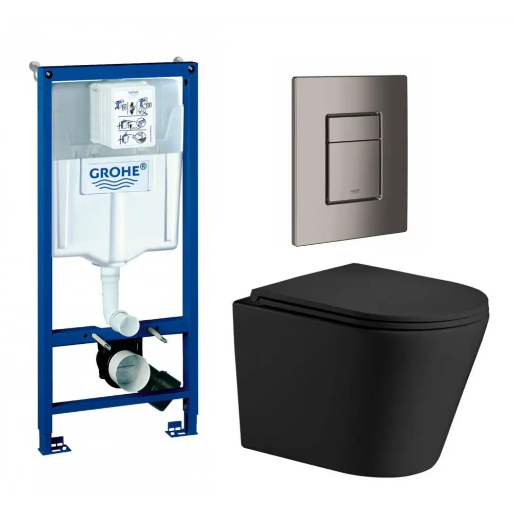 Фото Комплект инсталляция с унитазом Grohe 639879 цвет черный Фото Комплект инсталляция с унитазом Grohe 639879 цвет черный