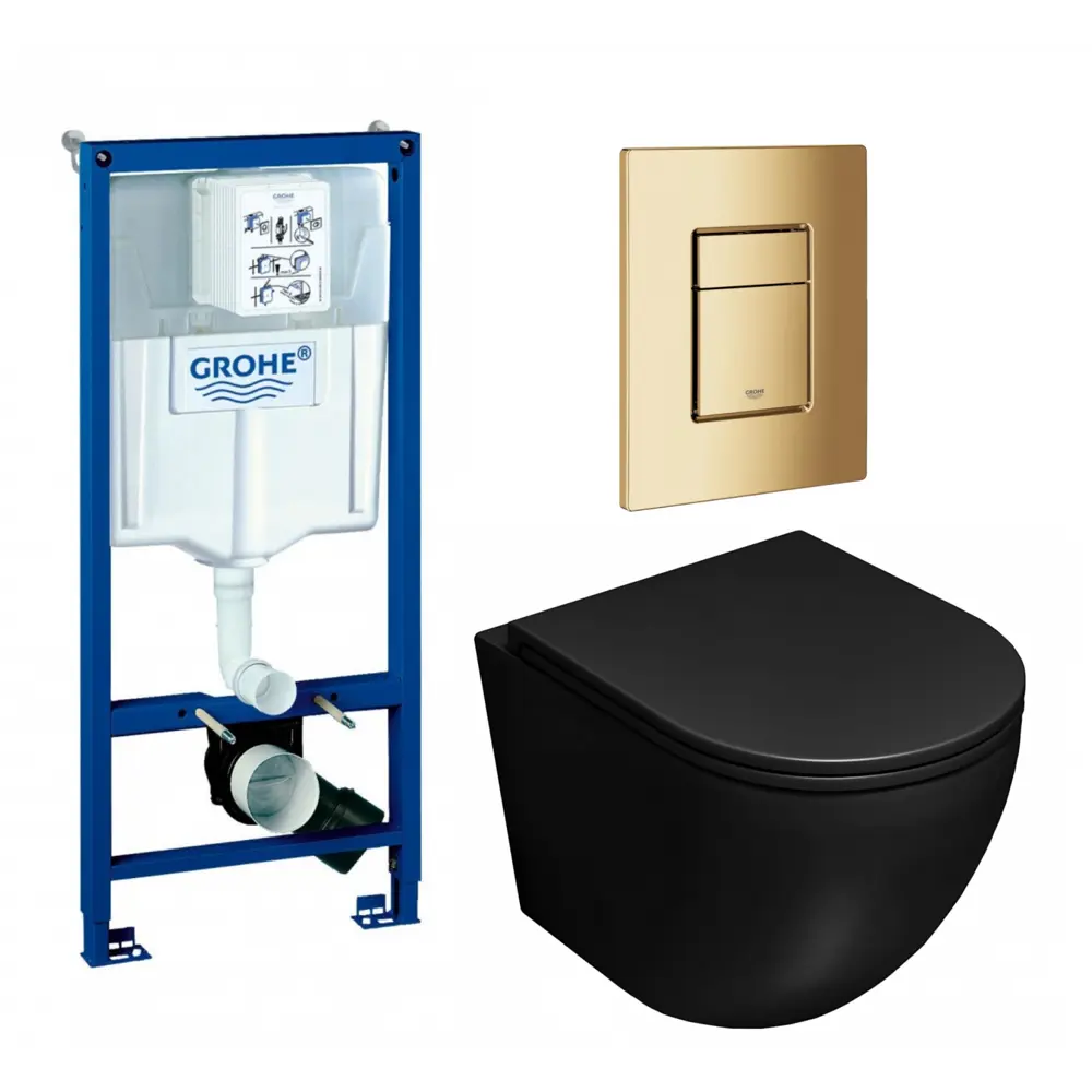 Фото Комплект инсталляция с унитазом Grohe 639624 цвет черный Фото Комплект инсталляция с унитазом Grohe 639624 цвет черный