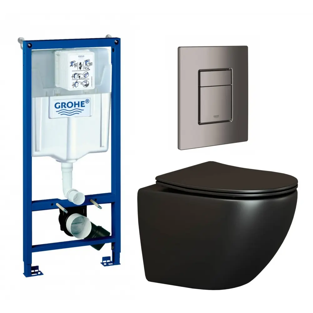 Фото Комплект инсталляция с унитазом Grohe 639880 цвет черный Фото Комплект инсталляция с унитазом Grohe 639880 цвет черный