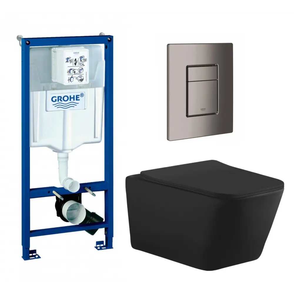 Фото Комплект инсталляция с унитазом Grohe 639885 цвет черный Фото Комплект инсталляция с унитазом Grohe 639885 цвет черный