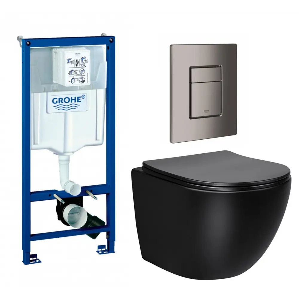 Фото Комплект инсталляция с унитазом Grohe 639890 цвет черный Фото Комплект инсталляция с унитазом Grohe 639890 цвет черный