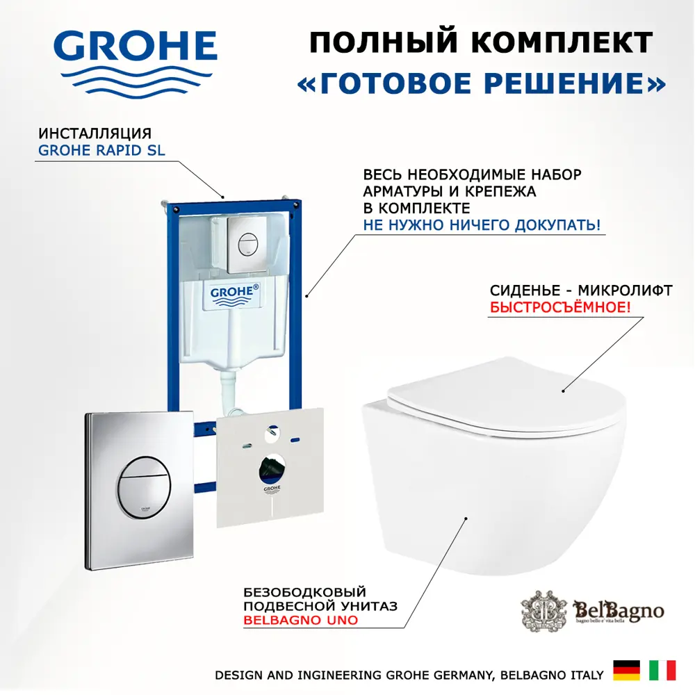 Фото 7 Комплект инсталляция с унитазом Grohe 530594 цвет белый Фото 7 Комплект инсталляция с унитазом Grohe 530594 цвет белый