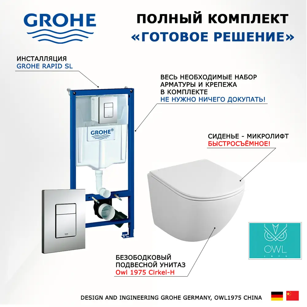 Фото 7 Комплект инсталляция с унитазом Grohe 416164 цвет белый Фото 7 Комплект инсталляция с унитазом Grohe 416164 цвет белый