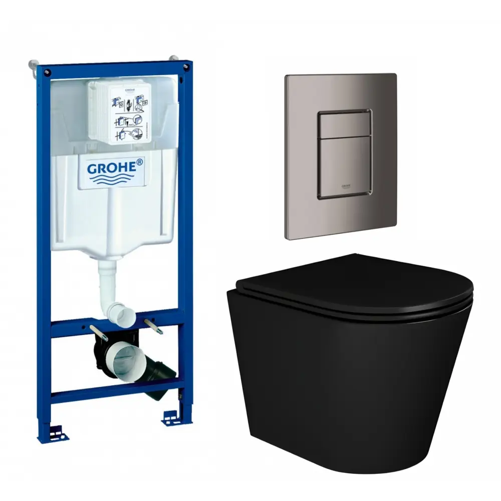 Фото Комплект инсталляция с унитазом Grohe 639910 цвет черный Фото Комплект инсталляция с унитазом Grohe 639910 цвет черный