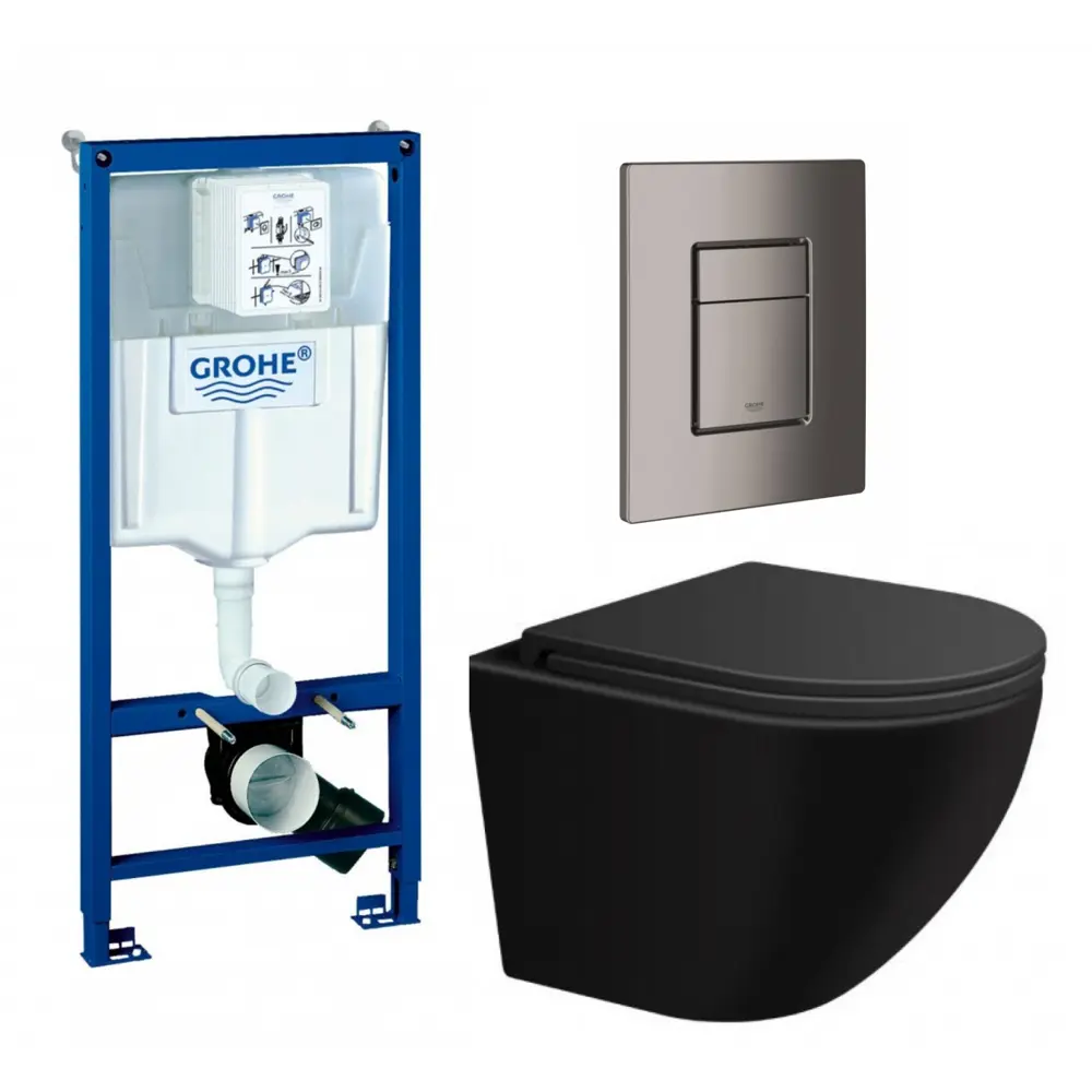 Фото Комплект инсталляция с унитазом Grohe 639893 цвет черный Фото Комплект инсталляция с унитазом Grohe 639893 цвет черный