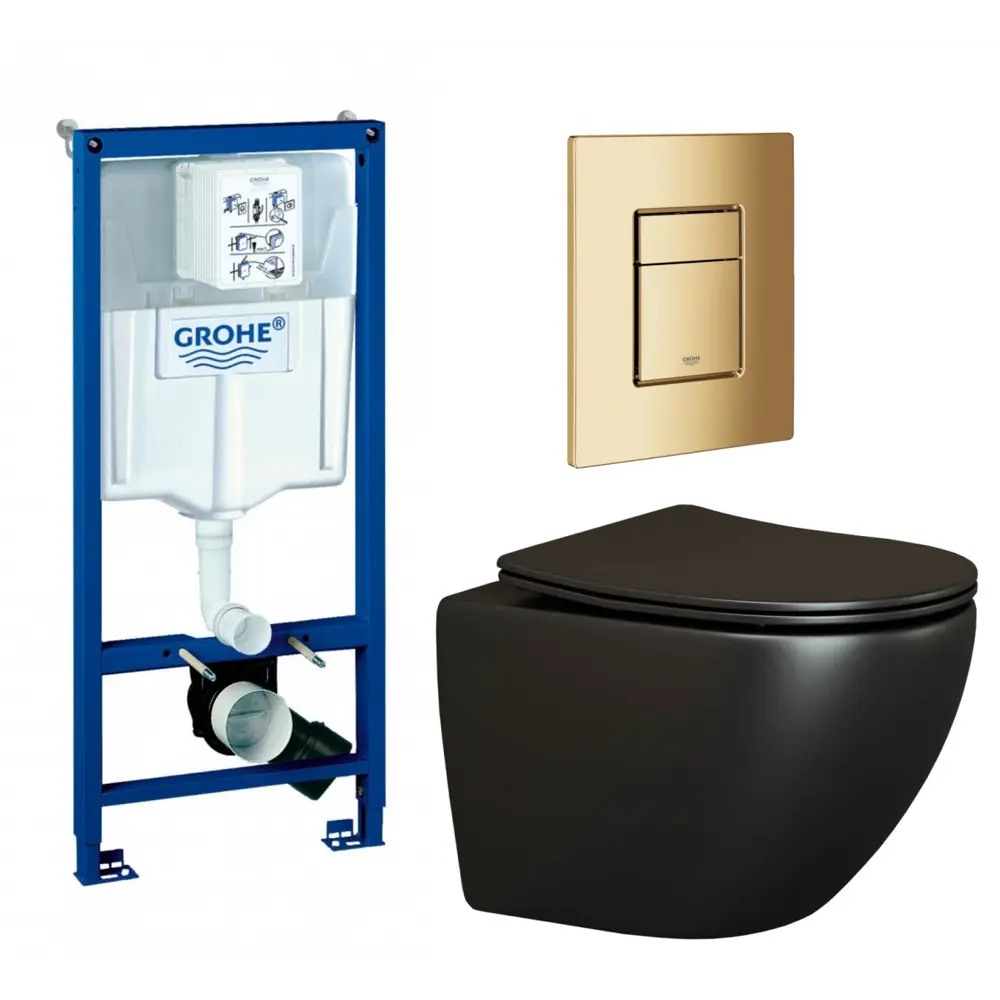 Фото Комплект инсталляция с унитазом Grohe 639676 цвет черный Фото Комплект инсталляция с унитазом Grohe 639676 цвет черный
