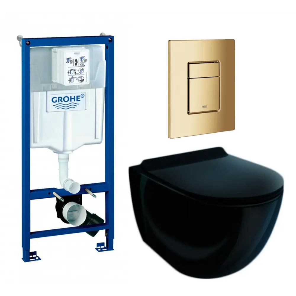 Фото Комплект инсталляция с унитазом Grohe 639684 цвет черный Фото Комплект инсталляция с унитазом Grohe 639684 цвет черный