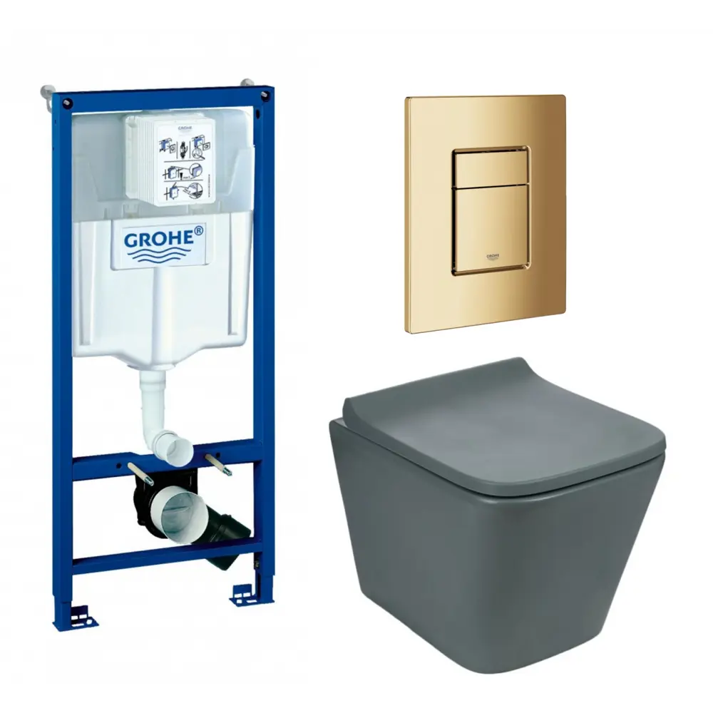 Фото Комплект инсталляция с унитазом Grohe 639690 цвет серый Фото Комплект инсталляция с унитазом Grohe 639690 цвет серый