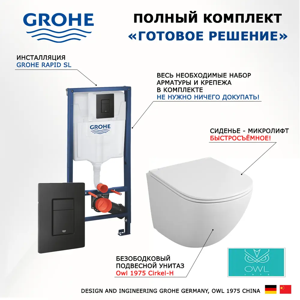 Фото 7 Комплект инсталляция с унитазом Grohe 436957 цвет белый
