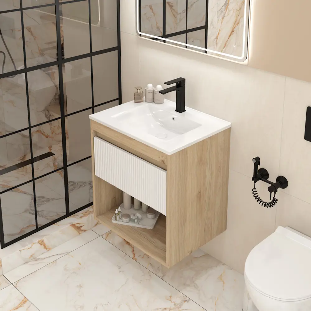 Фото 6 Тумба под раковину подвесная Teymi F16009 60см с раковиной цвет Vitra 60 дуб/белый+ ritta 60 Фото 6 Тумба под раковину подвесная Teymi F16009 60см с раковиной цвет Vitra 60 дуб/белый+ ritta 60