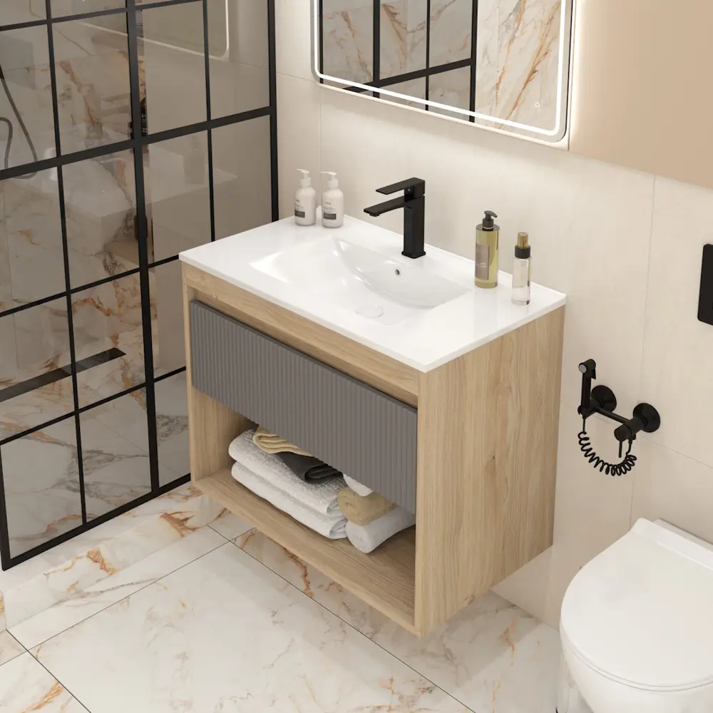 Фото 6 Тумба под раковину подвесная Teymi F16016 80см с раковиной цвет Vitra 80 дуб/графит+ ritta 80 Фото 6 Тумба под раковину подвесная Teymi F16016 80см с раковиной цвет Vitra 80 дуб/графит+ ritta 80