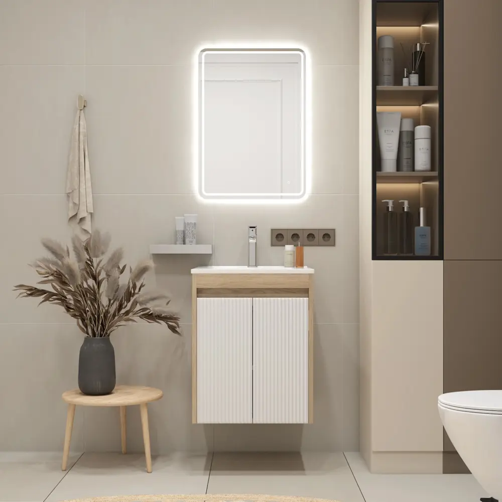 Фото 5 Тумба под раковину подвесная Teymi F16017 50см с раковиной цвет Netta 50 дуб/белый+ ritta 50