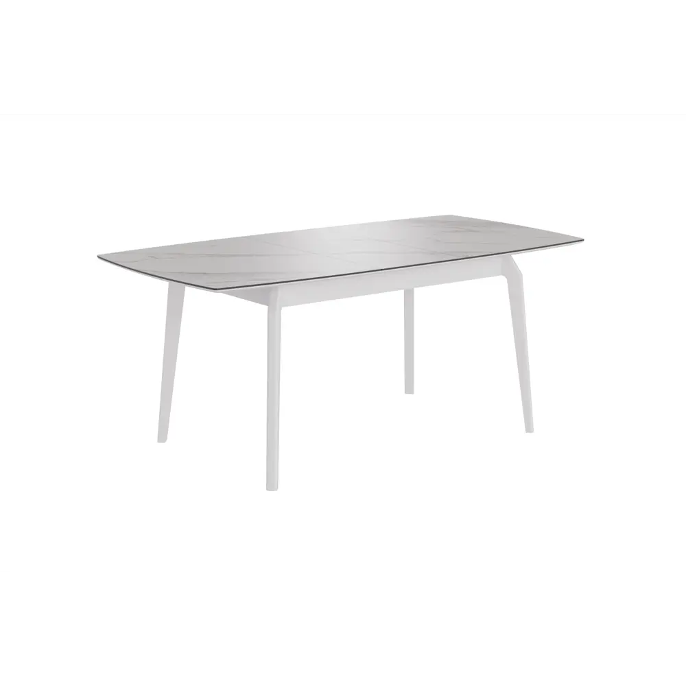 Фото 2 Стол прямоугольный СТОЛБУРГ столешница керамогранит 1400x900 белый мрамор/ опоры массив белый