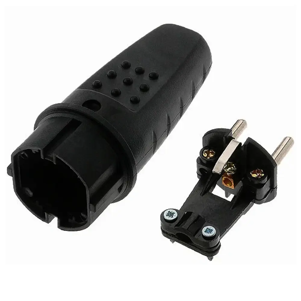 Фото Каучуковая вилка Filum FL-PLUG-EU-IP44-BK 2P+PE 16A 250В IP44 переносная чёрная Фото Каучуковая вилка Filum FL-PLUG-EU-IP44-BK 2P+PE 16A 250В IP44 переносная чёрная