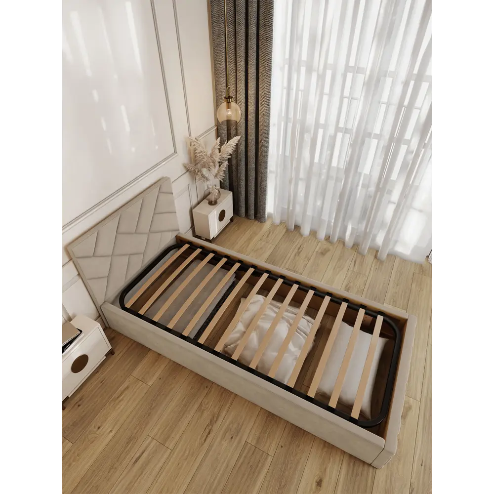 Фото 3 Кровать Solarius Эпсилон 200x90 см подъемный механизм обивка с диагональной утяжкой цвет бежевый Фото 3 Кровать Solarius Эпсилон 200x90 см подъемный механизм обивка с диагональной утяжкой цвет бежевый