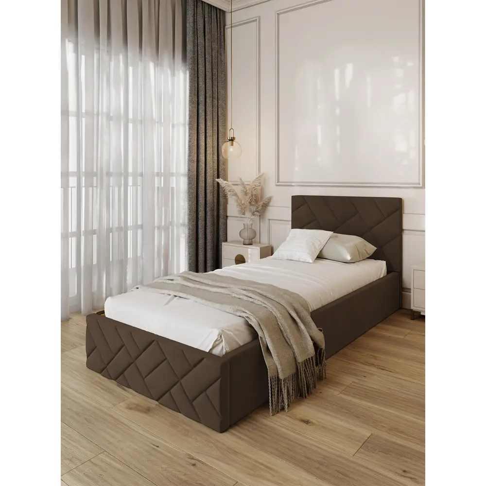 Фото 4 Кровать Solarius Эпсилон 200x90 см подъемный механизм обивка с диагональной утяжкой цвет коричневый Фото 4 Кровать Solarius Эпсилон 200x90 см подъемный механизм обивка с диагональной утяжкой цвет коричневый