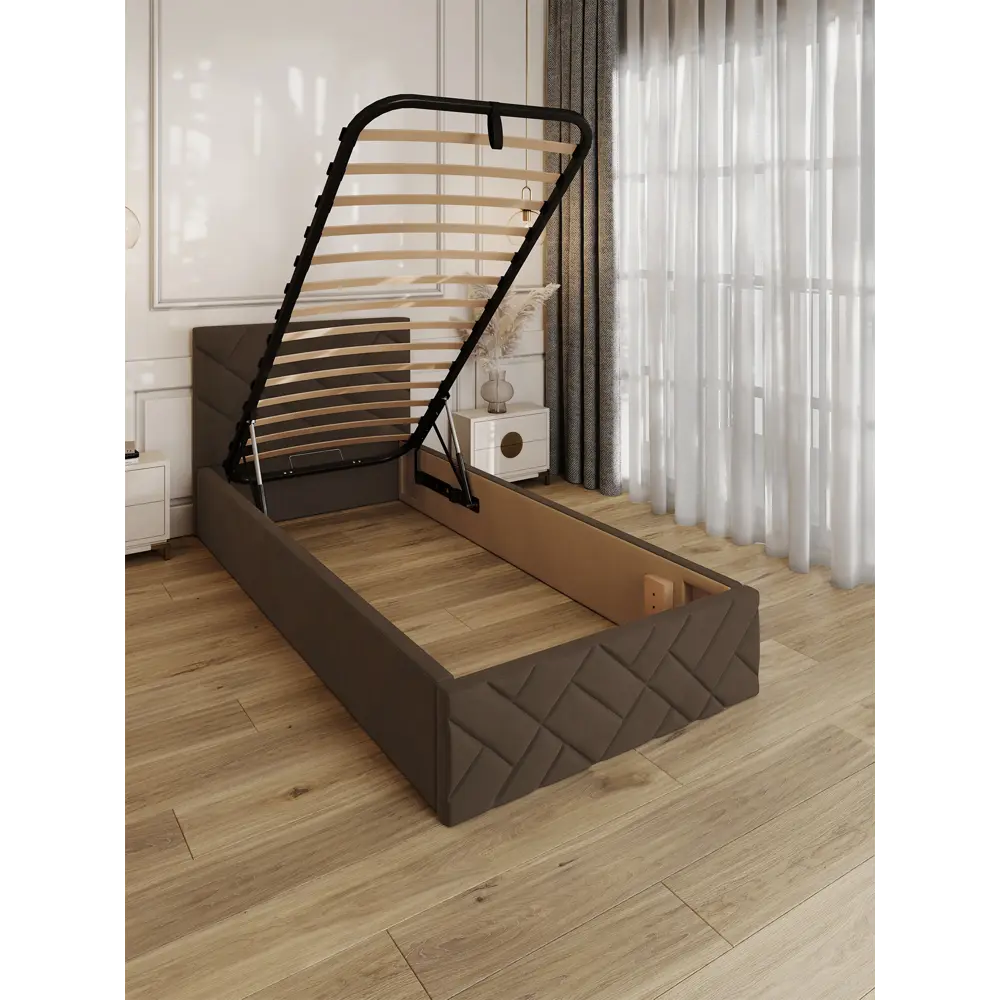 Фото 2 Кровать Solarius Эпсилон 200x90 см подъемный механизм обивка с диагональной утяжкой цвет коричневый Фото 2 Кровать Solarius Эпсилон 200x90 см подъемный механизм обивка с диагональной утяжкой цвет коричневый