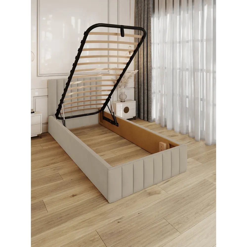 Фото 2 Кровать Solarius Эпсилон 200x90 см подъемный механизм обивка с вертикальной утяжкой цвет бежевый Фото 2 Кровать Solarius Эпсилон 200x90 см подъемный механизм обивка с вертикальной утяжкой цвет бежевый