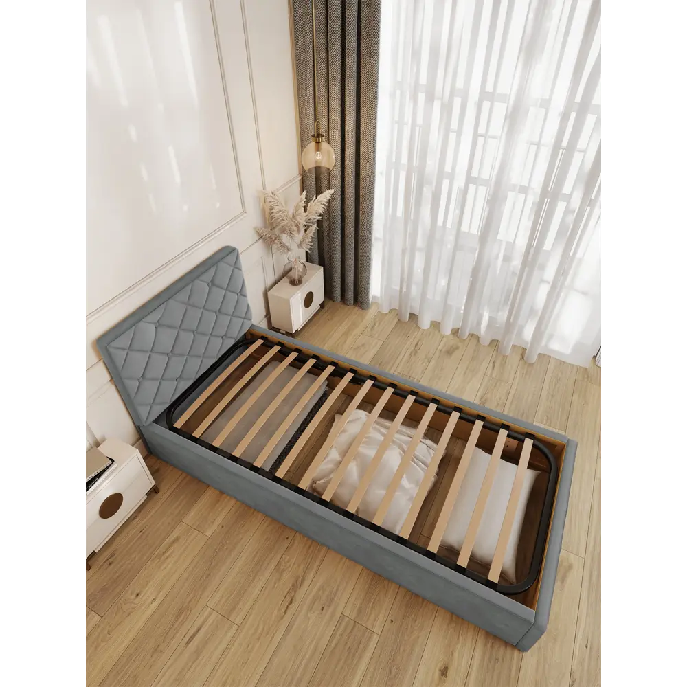 Фото 3 Кровать Solarius Эпсилон 200x90 см подъемный механизм обивка с ромбовидным узором с пуговицами цвет светло-серый Фото 3 Кровать Solarius Эпсилон 200x90 см подъемный механизм обивка с ромбовидным узором с пуговицами цвет светло-серый