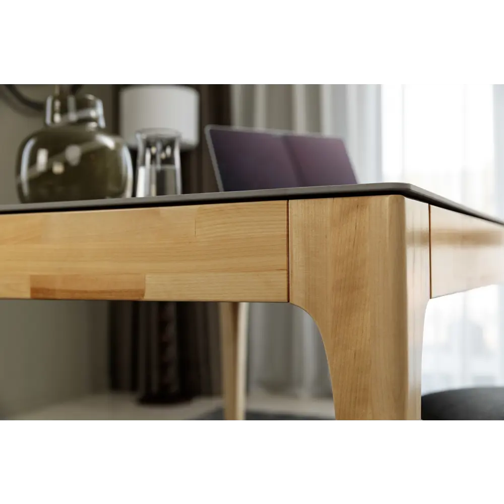 Фото 6 Стол прямоугольный СТОЛБУРГ столешница керамогранит 1400x900 мрамор серый / опоры массив береза лак