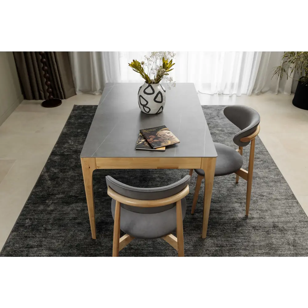 Фото 15 Стол прямоугольный СТОЛБУРГ столешница керамогранит 1400x900 мрамор серый / опоры массив береза лак