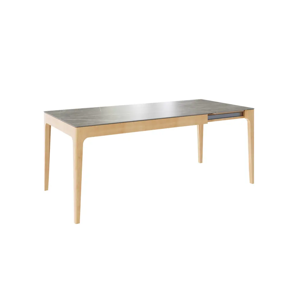 Фото 2 Стол прямоугольный СТОЛБУРГ столешница керамогранит 1400x900 мрамор серый / опоры массив береза лак