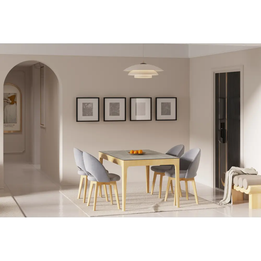 Фото 4 Стол прямоугольный СТОЛБУРГ столешница керамогранит 1400x900 мрамор серый / опоры массив береза лак