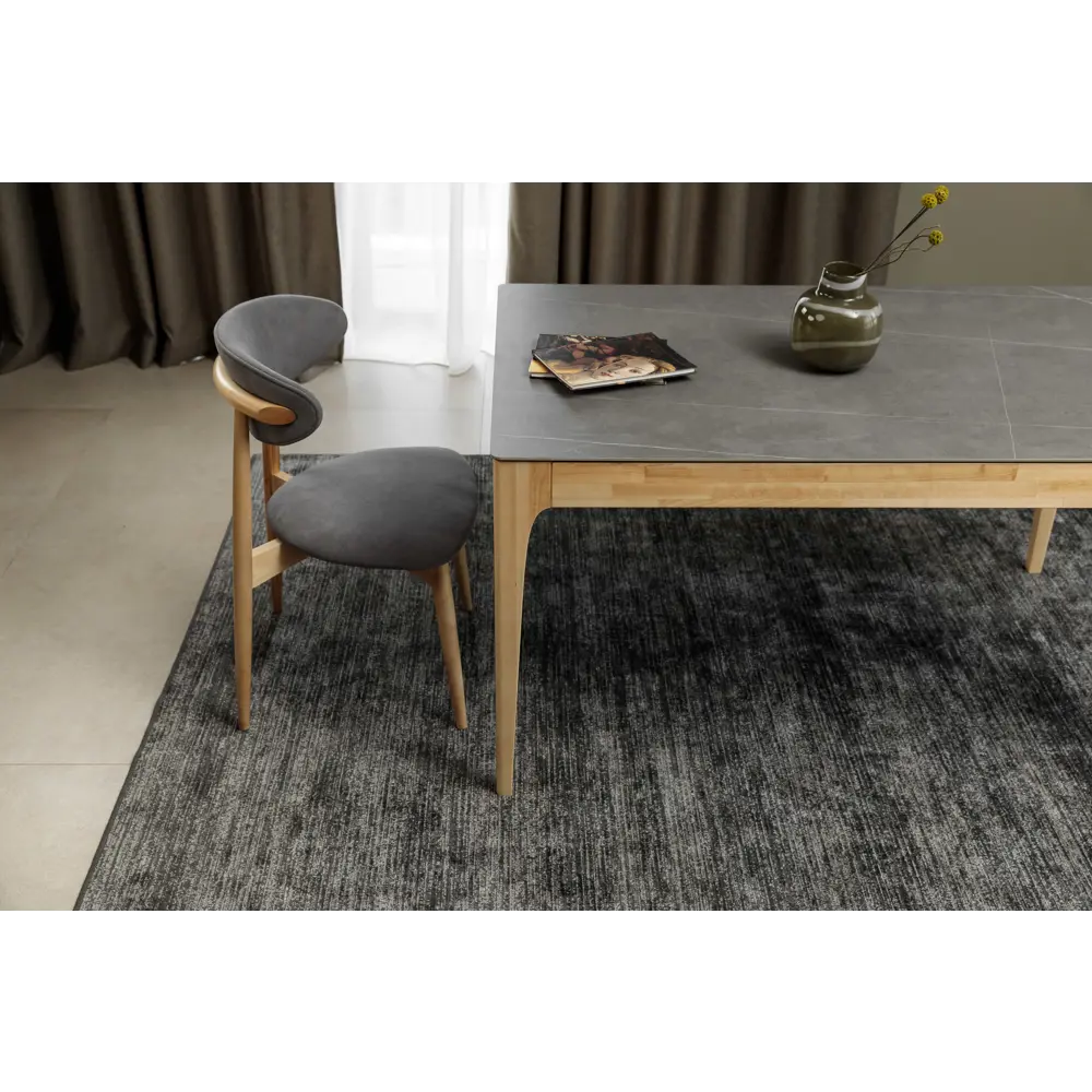 Фото 10 Стол прямоугольный СТОЛБУРГ столешница керамогранит 1400x900 мрамор серый / опоры массив береза лак