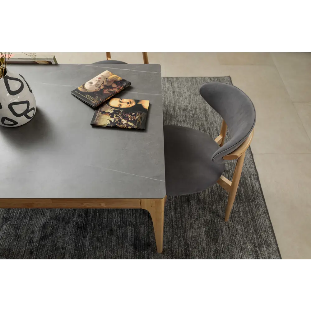 Фото 13 Стол прямоугольный СТОЛБУРГ столешница керамогранит 1400x900 мрамор серый / опоры массив береза лак