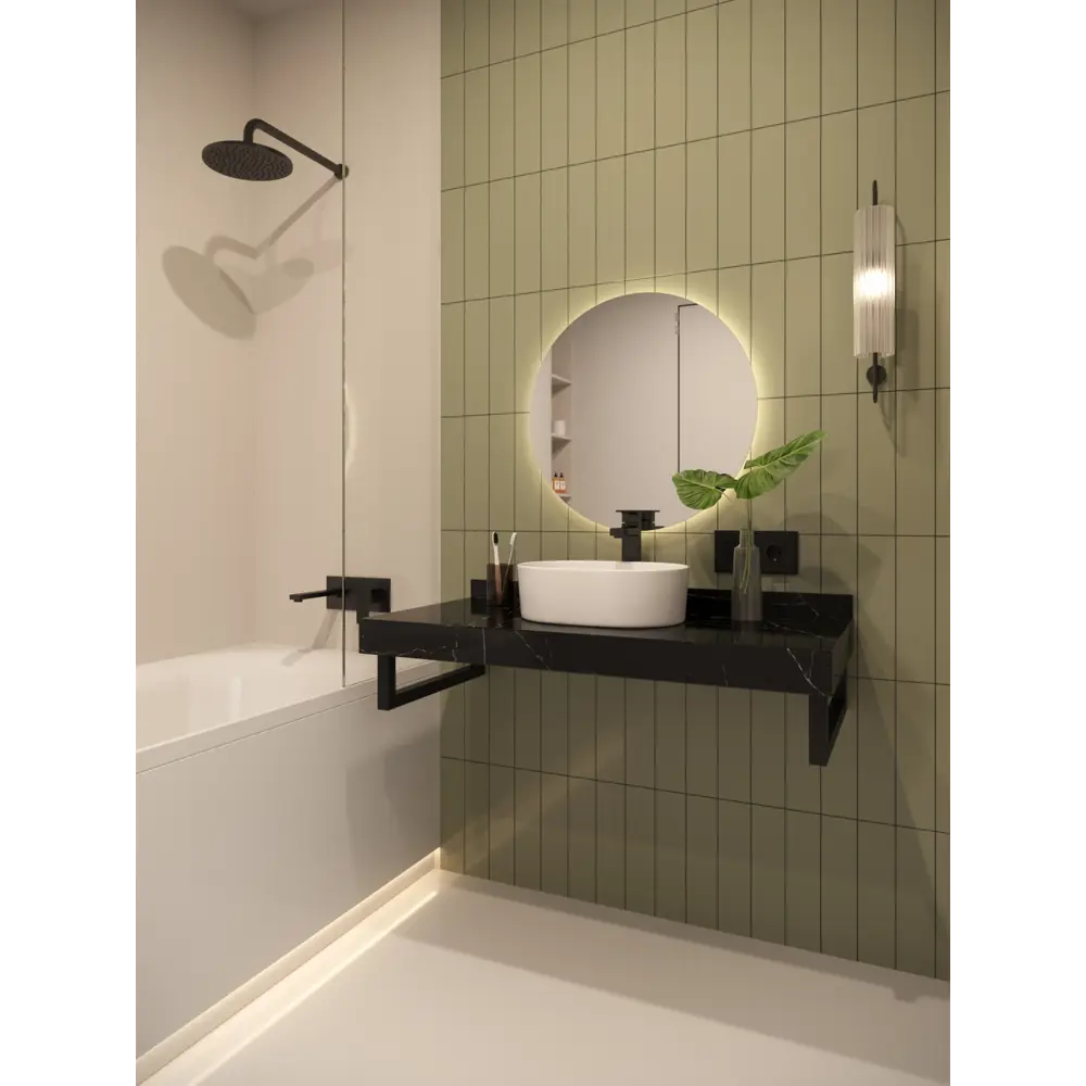 Фото 7 Столешница в ванную Watersense W00294 100x50см Керамогранит цвет черный