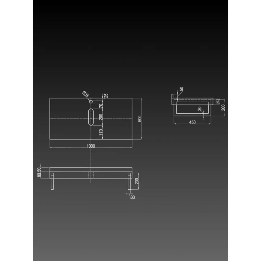 Фото 4 Столешница в ванную Watersense W00294 100x50см Керамогранит цвет черный