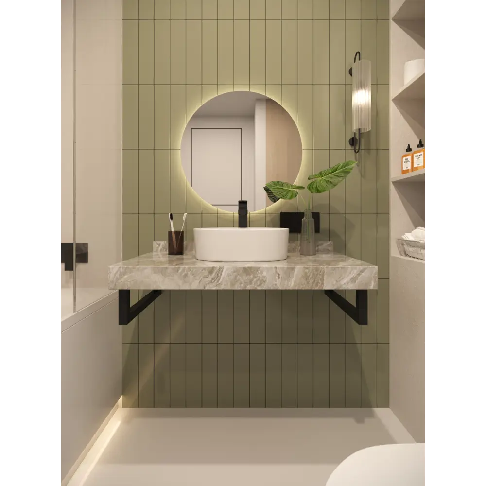 Фото 5 Столешница в ванную Watersense W00288 90x50см Керамогранит цвет серый/серебристый Фото 5 Столешница в ванную Watersense W00288 90x50см Керамогранит цвет серый/серебристый