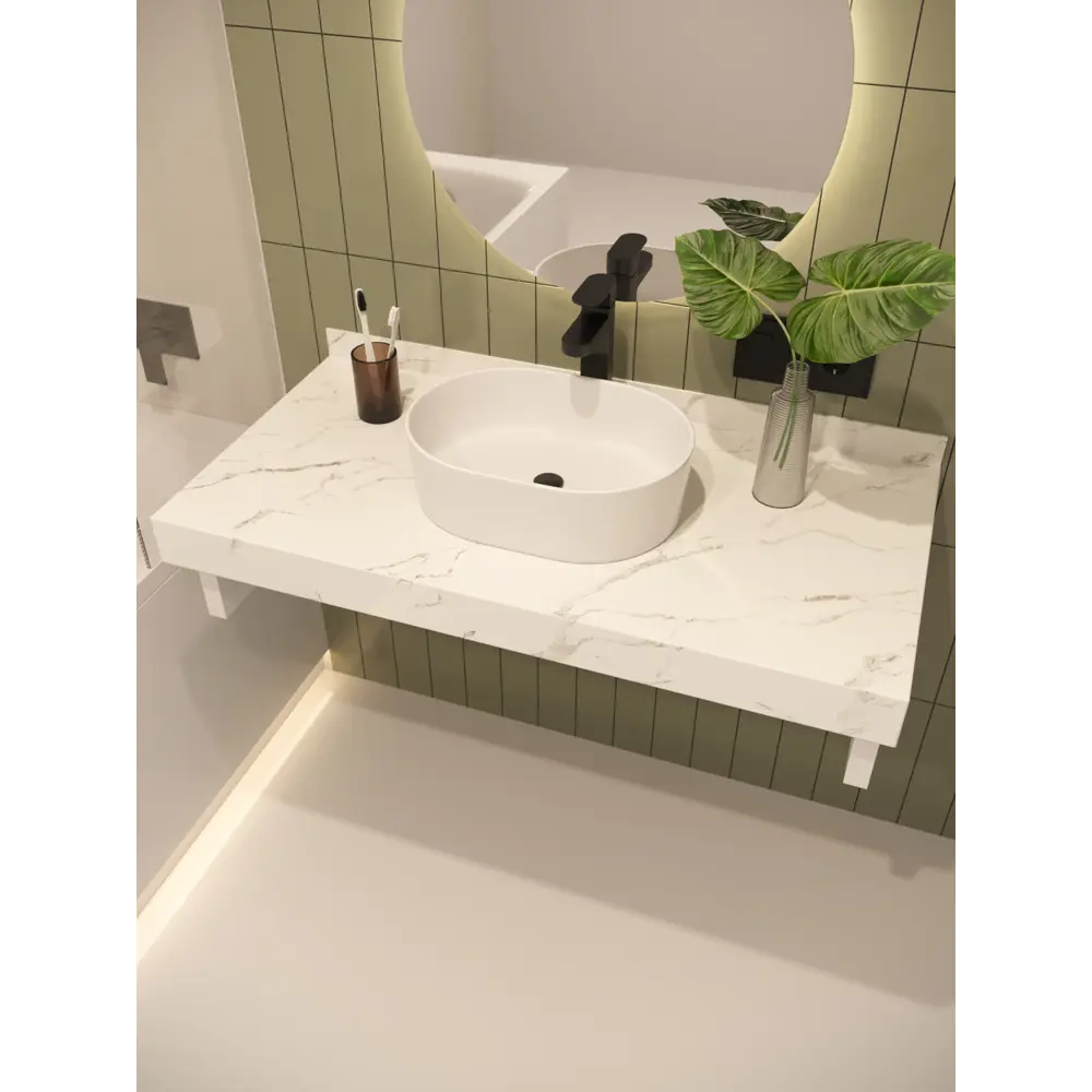 Фото 6 Столешница в ванную Watersense W00284 100x50см Керамогранит цвет белый Фото 6 Столешница в ванную Watersense W00284 100x50см Керамогранит цвет белый