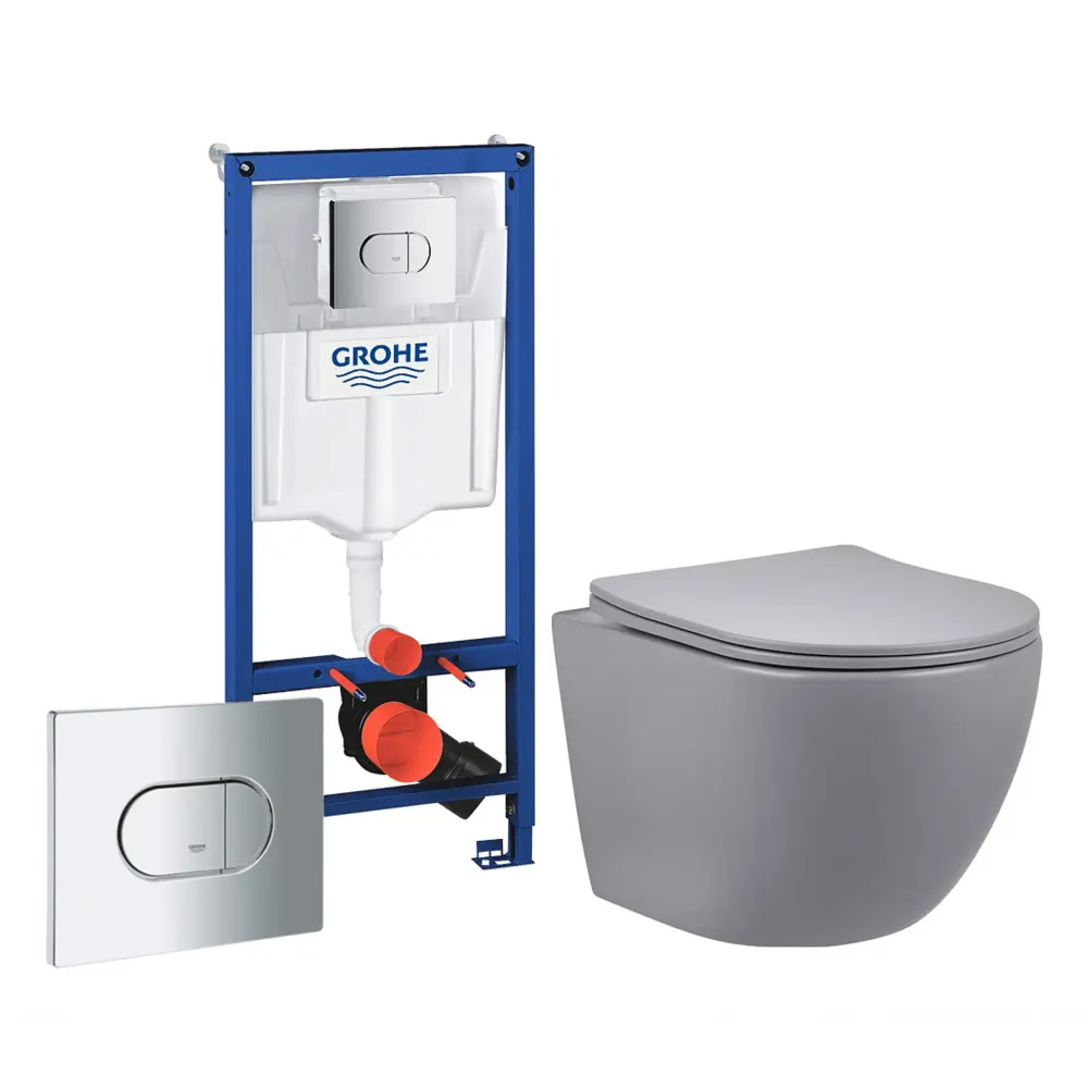 Фото Комплект инсталляция с унитазом Grohe 512504 цвет серый Фото Комплект инсталляция с унитазом Grohe 512504 цвет серый