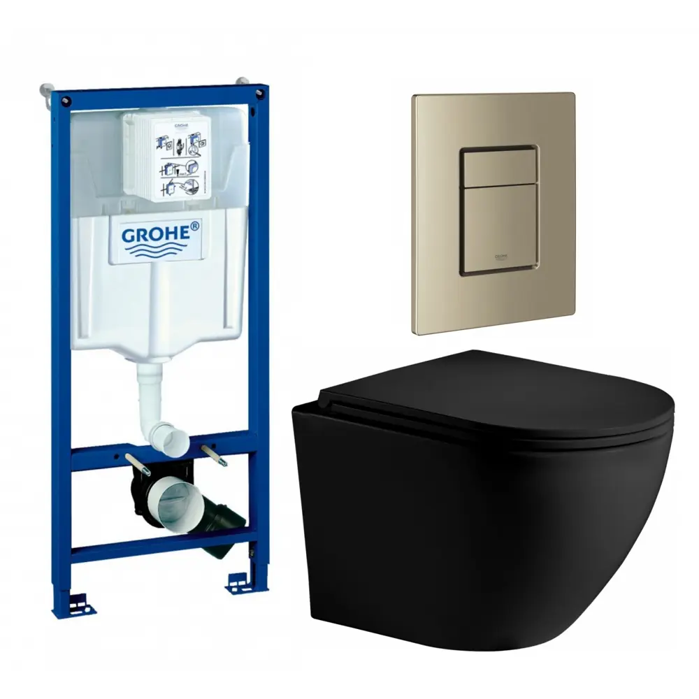 Фото Комплект инсталляция с унитазом Grohe 639996 цвет черный Фото Комплект инсталляция с унитазом Grohe 639996 цвет черный