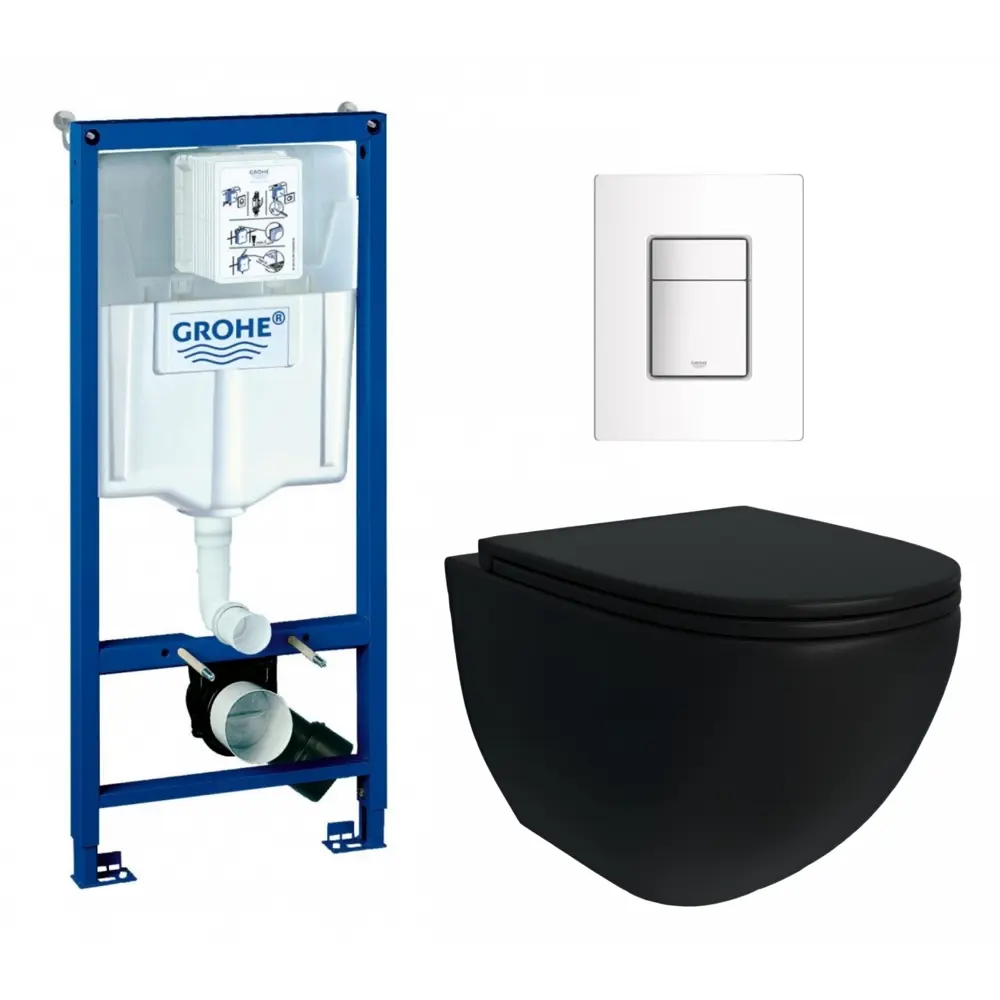 Фото Комплект инсталляция с унитазом Grohe 681806 цвет черный Фото Комплект инсталляция с унитазом Grohe 681806 цвет черный