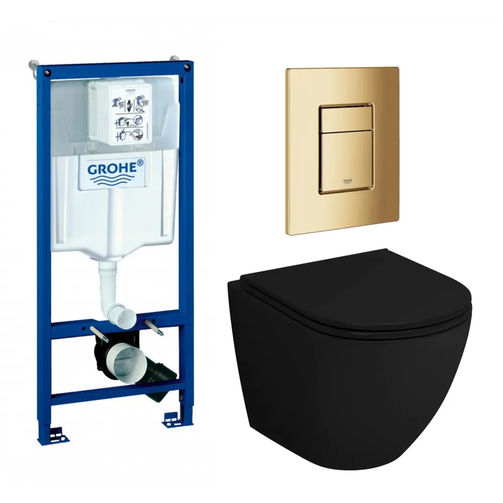 Фото Комплект инсталляция с унитазом Grohe 639680 цвет черный Фото Комплект инсталляция с унитазом Grohe 639680 цвет черный
